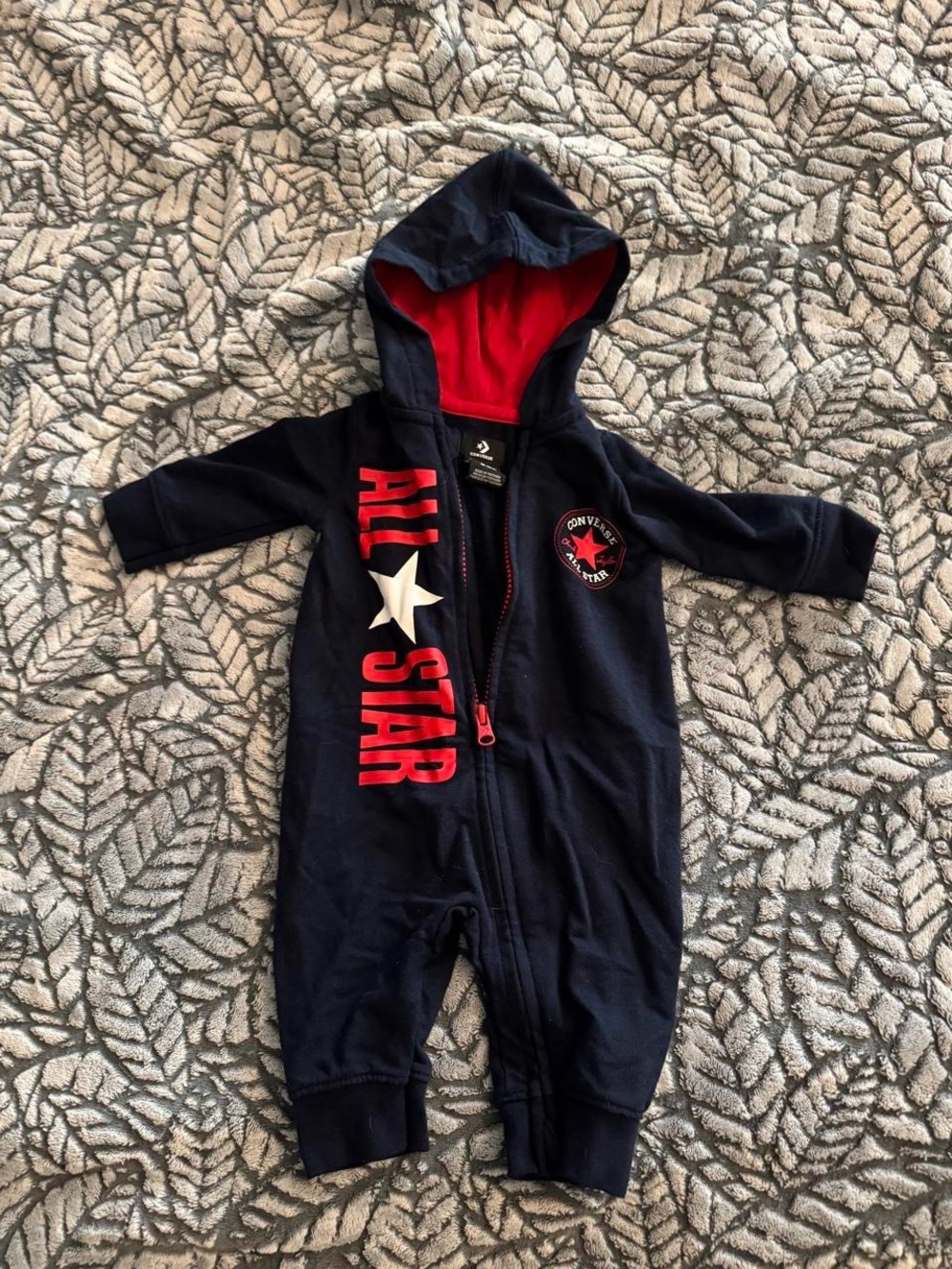 Converse Navy One-Piece Footie with Red Lining & Graphics